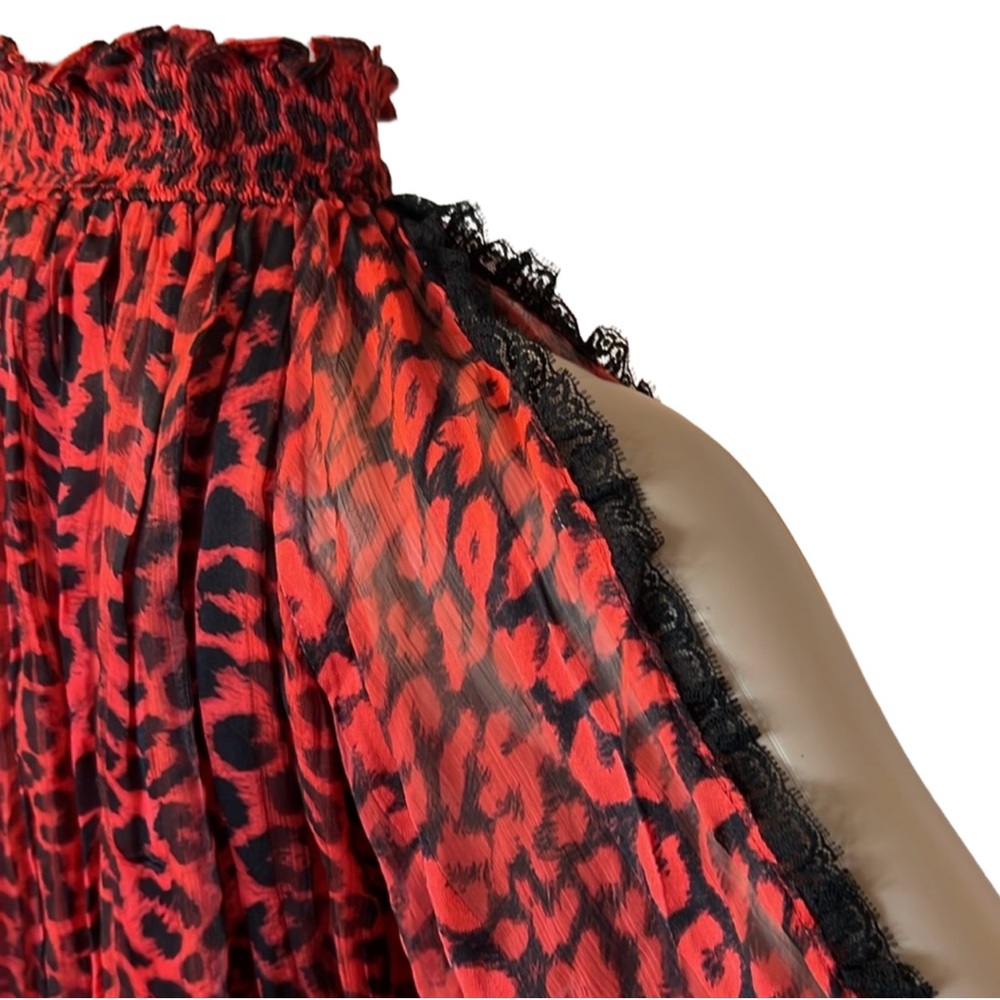 Rococo Sand Size S NWT Black Red Cheetah Print Ruffle Maxi Dress (0337) - Picture 8 of 13
